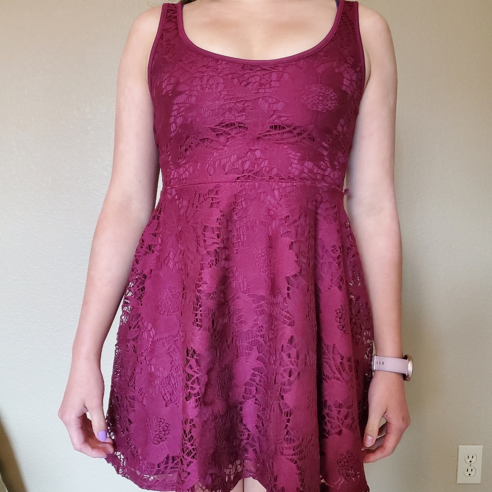 Wine Skater Lace Dress